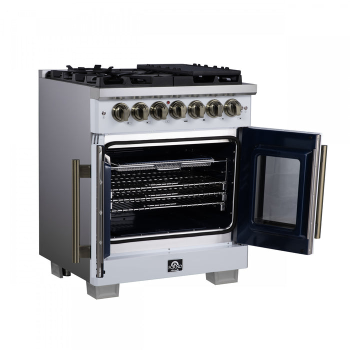 Forno Capriasca 30\" French Door Dual Fuel Range, White, 4.32 cu. ft. - FFSGS6387-30WHT