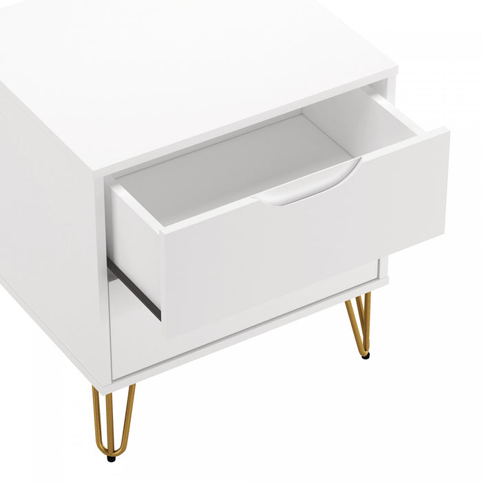 Avira Mid-Century Modern 20\" Nightstand in White (2-Drawer)
