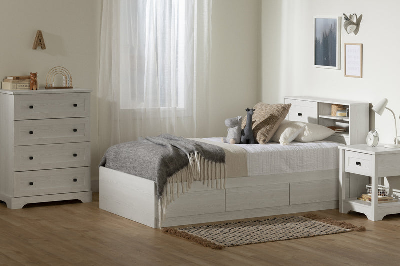 Hazen Mates Bed With 3 Drawers And Headboard Set White Pine - South Shore