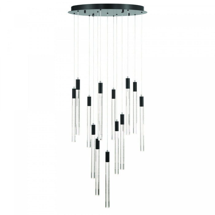 Celine 13 Light Integrated Led Chandelier, Black With Laser Lined Glass Rods