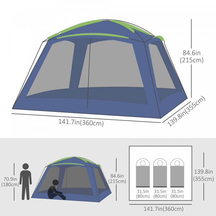 Outsunny 12' X12' X 7' 5-8 Persons Portable Outdoor Camping Tent Water Resistant Shelter Hiking Pop Up Mesh Wall