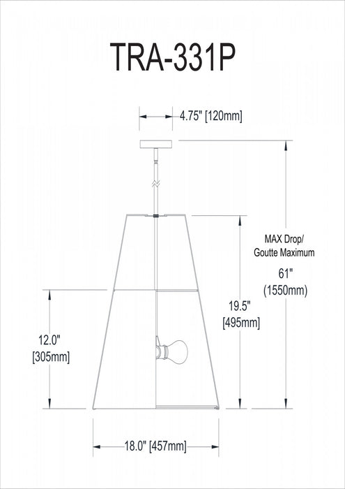 Dainolite Trapezoid 3 Light Pendant Trapezoid Gold/Black Shade White Fabric Diffuser Lamp