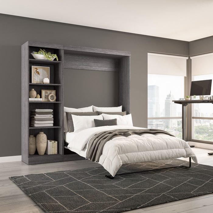 Bestar Pur Full Murphy Bed with Shelving Unit 84-Inch Wall Bed - Bark Grey