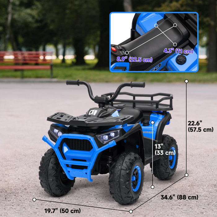 Qaba Kids Atv, 4 Wheeler, 12v Battery Powered Ride-On Electric Vehicle With 4 Spring Suspension Wheels, Storage Basket, Led Headlights, High & Low Speed, Music, For Boys & Girls, Blue