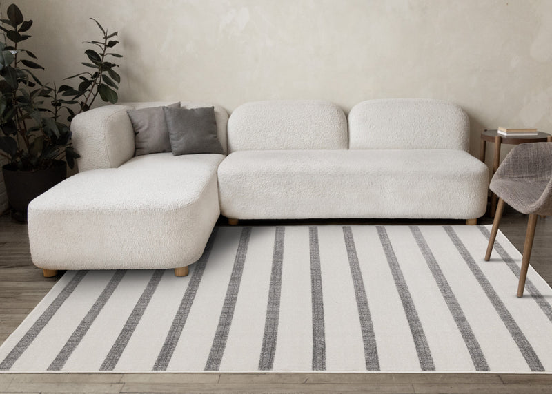 Covington Grey White Striped Rug, 6'7\" x 9'10\" Indoor Area Rug