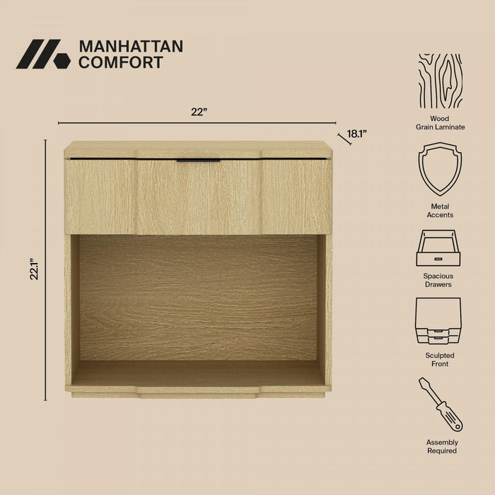Clive Mid-Century Modern 22\" Nightstand in Natural Oak (1-Drawer)