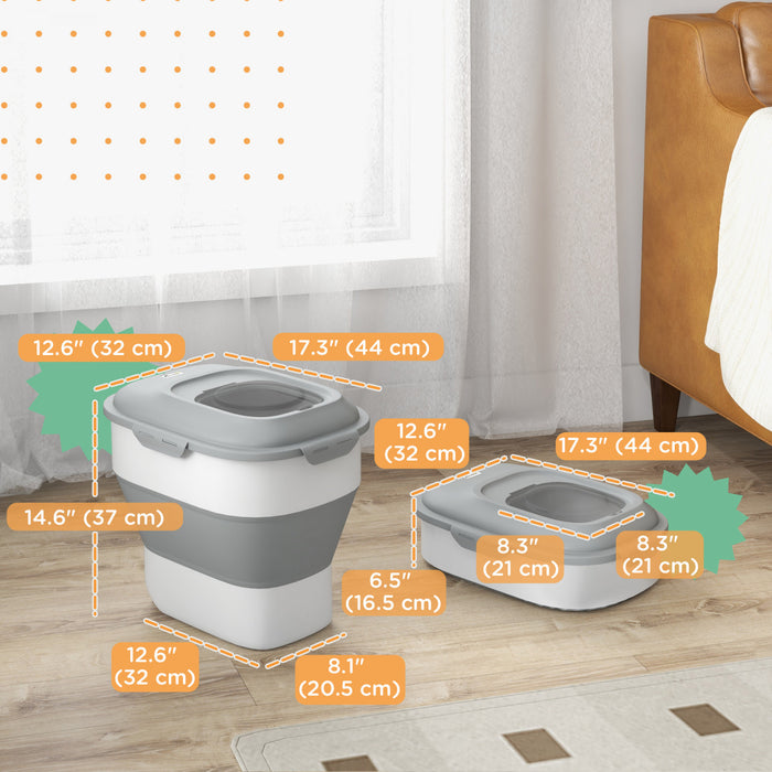 Pawhut Dog Food Storage Container, 11-55lb Collapsible Foldable Pet Cat Dog Food Storage Bin With Airtight Lids, Rolling Wheels, Cup, Bowl, Spoon