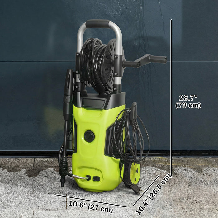 Outsunny Electric Pressure Washer, 1800W High Pressure Washer with 20 ft Outlet Hose, Adjustable Nozzle, 1.9GPM Power Washer with Hose Reel, Steel Handle for Home Patio, Green