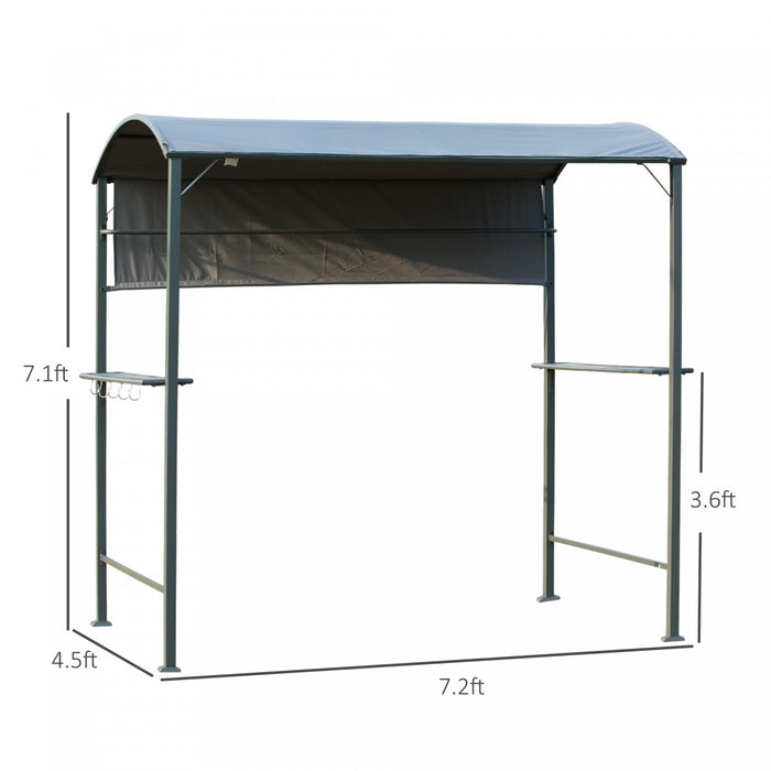 Outsunny 7x4.5ft Outdoor Bbq Gazebo Tent Metal Frame Garden Grill Canopy Sunshade Backyard Portable Shelter With Side Awning 2 Shelves And 5 Hooks Grey