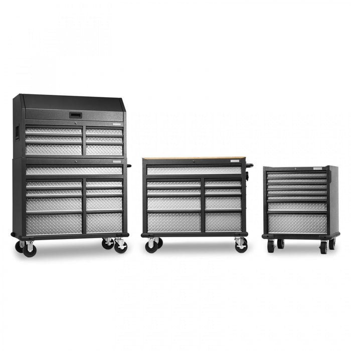 Gladiator Premier 41\" 9-Drawer Mobile Tool Workbench with Solid Wood Top - Silver Tread