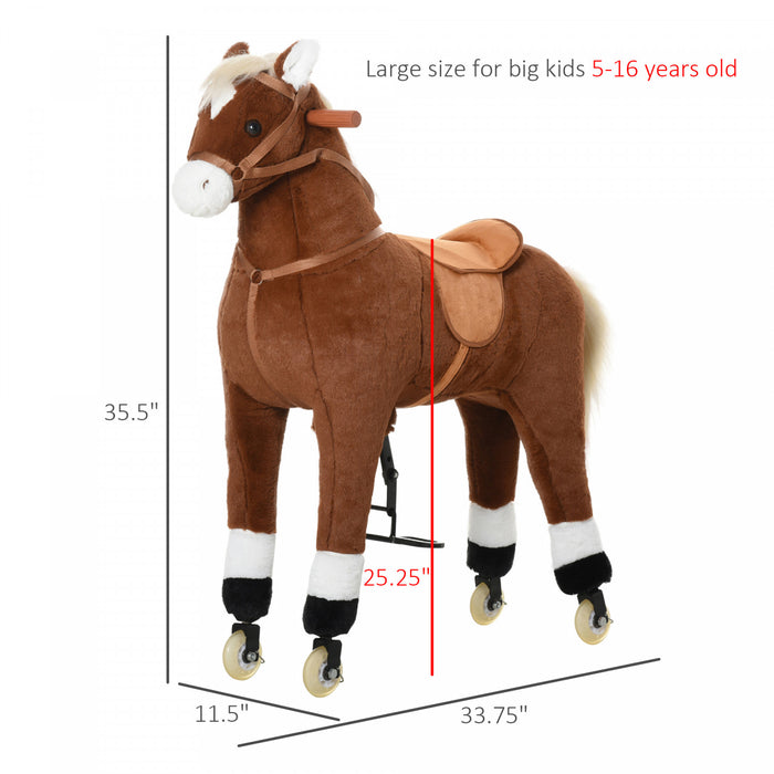 Qaba Kids Rocking Horse Walking Horse With Wheels, Large Size Moving Hobby Horse Ride On Toy Gift For Children 5-16 Years
