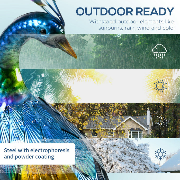 Outsunny Peacock Garden Statue Steel Lawn Ornament Multi-coloured