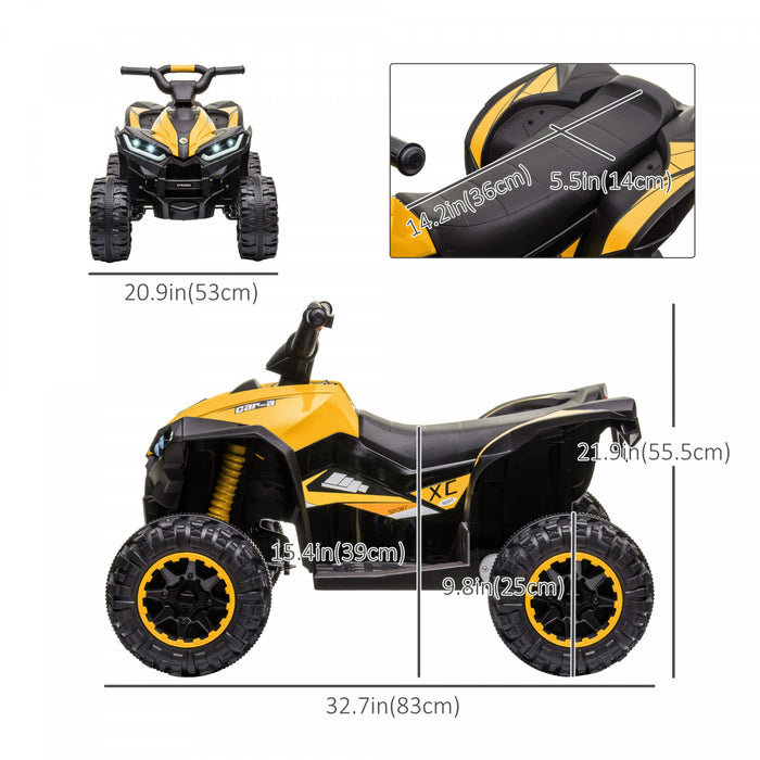 Aosom 12v Kids Powered Ride-On Atv, Four Wheeler Kids Quad With Music, Mp3, Headlights, High & Low Speed, Battery Powered Electric Atv For Boys & Girls Gift, Yellow