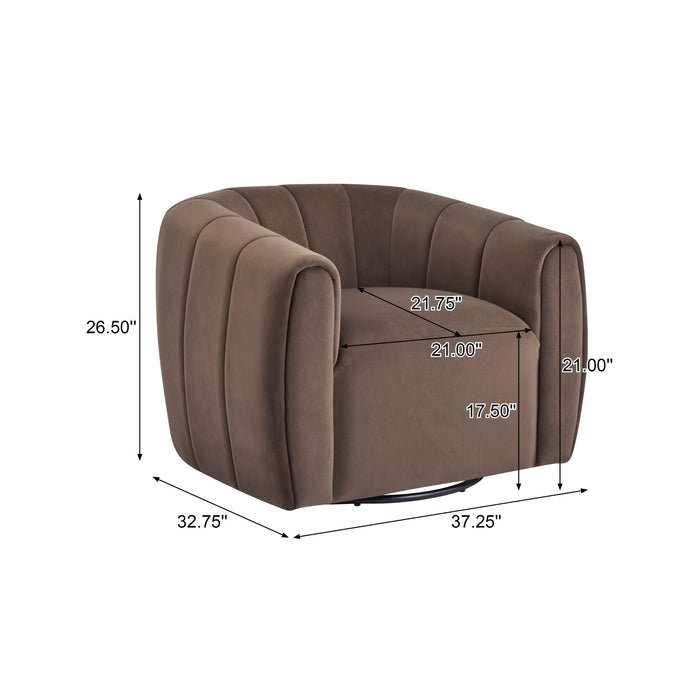 Vela Modern Velvet Swivel Club Chair with Tub Design, Black, Dark Brown