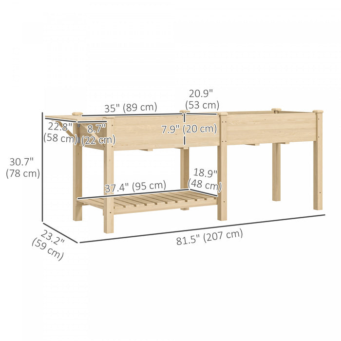 Outsunny Raised Garden Bed, Wood Garden Box with Bottom Shelf, Natural