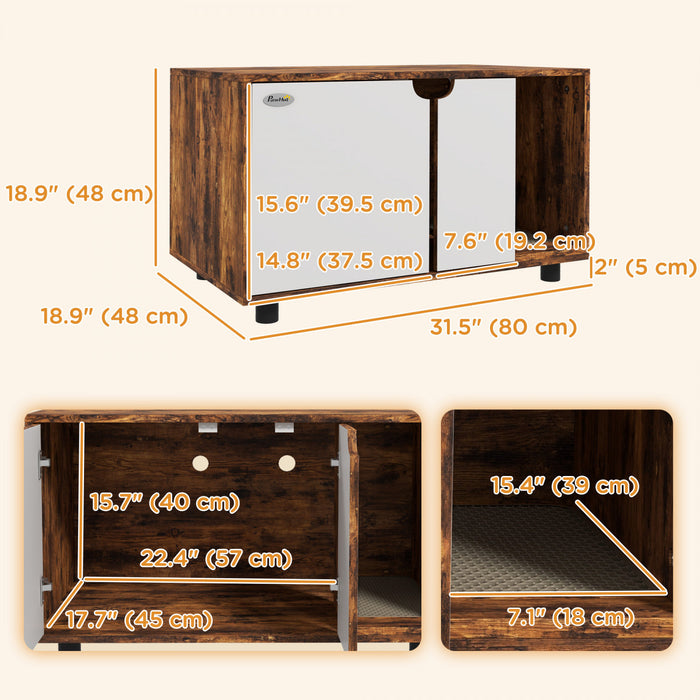Pawhut Hidden Cat Litter Box Enclosure, Litter Box Furniture Side Cabinet 2 In 1 Design With Sand Drain Pad And Double Doors, For Indoor Use, Rustic Brown