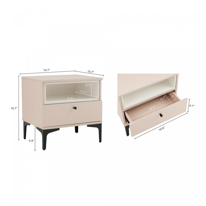 Amara Modern 20\" Nightstand in Pale Rose and White (1-Drawer) - Set of 2