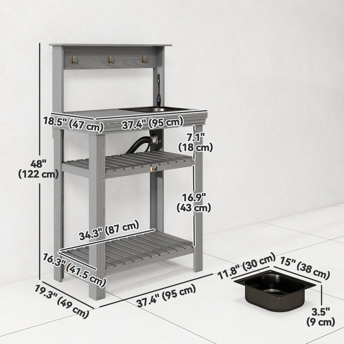 Outsunny Potting Benches for Outside with Faucet, Removable Sink, Shelves