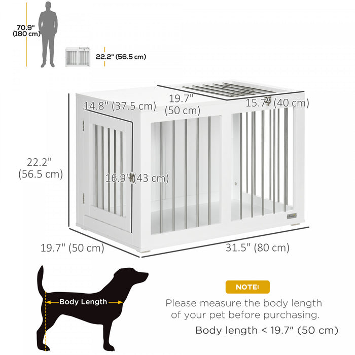Pawhut Dog Crate Furniture, 31.5\" Dog Kennel Furniture Side End Table With Double Doors, For Medium Dogs, White