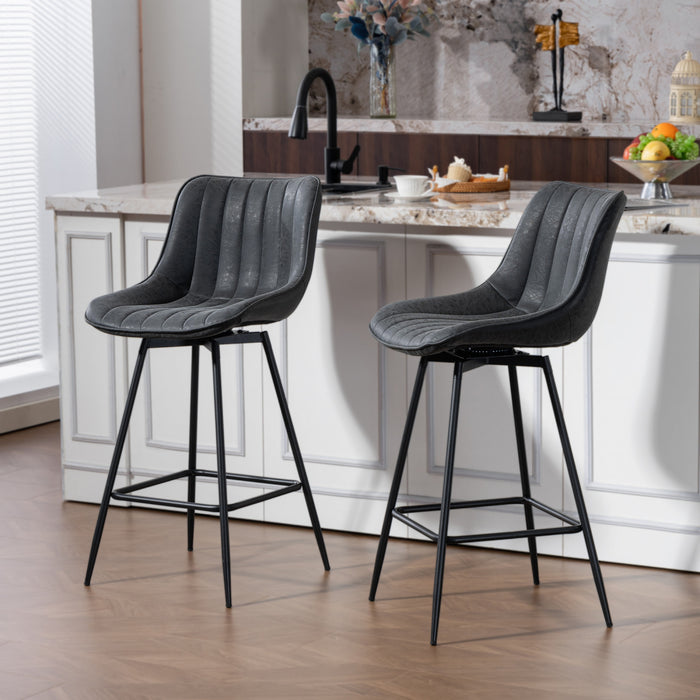 HOMCOM 27\" Bar Stools Set of 2, PU Leather Counter Height Barstools, Black