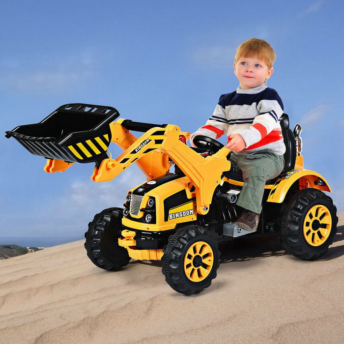 Costway 12v Battery Powered Kids Ride On Excavator Truck With Front Loader Digger Yellow