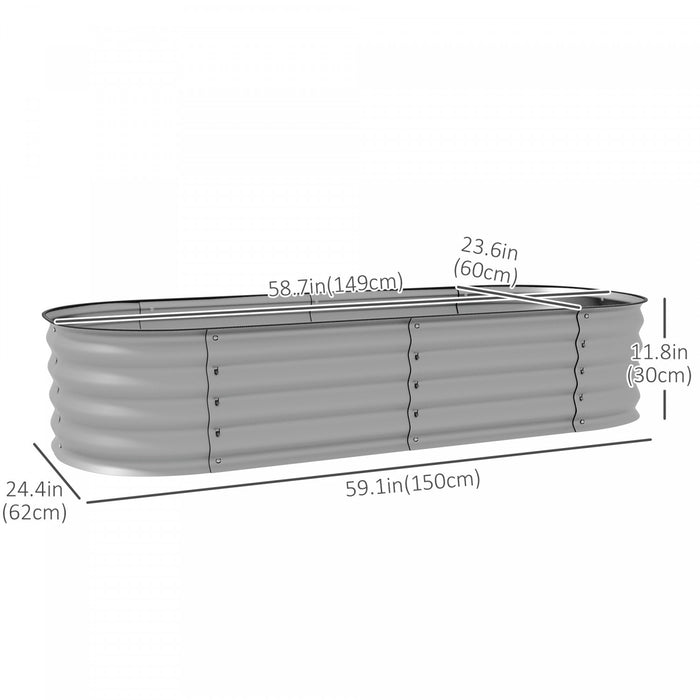 Outsunny 4.9' X 2' X 1' Galvanized Raised Garden Bed Kit, Metal Elevated Planter Box With Safety Edging, Easy Diy For Growing Flowers, Herbs, Succulents, Silver