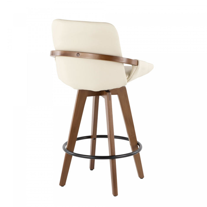 LumiSource Cosmo Faux Leather Mid-Century Modern Counter-Height Stool - Walnut/Cream