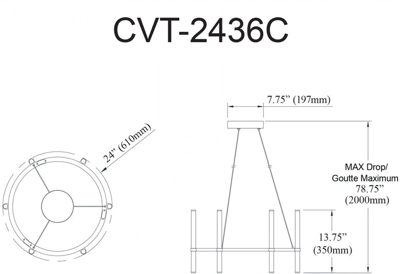 Dainolite Corvette Chandelier 36w Matte Black White Acrylic Diffuser Lamp