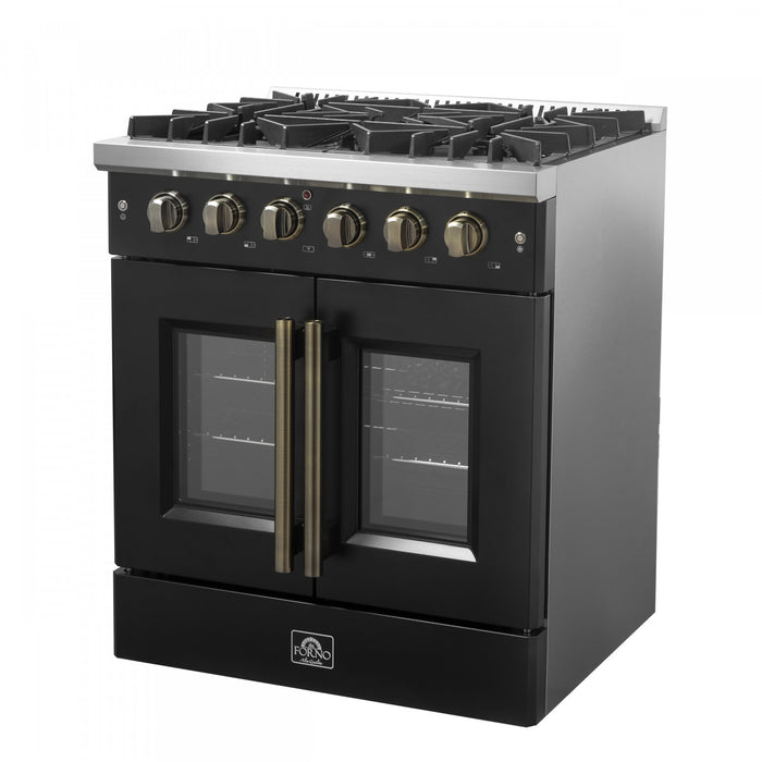 Forno Galiano 30\" Black Gas Range, 4.32 cu.ft- FFSGS6444-30BLK