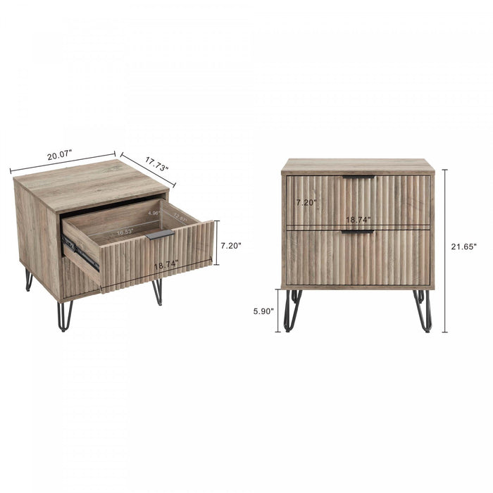 Dumbo Modern 20\" Fluted Nightstand in Rustic Gray (2-Drawer) - Set of 2