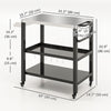 Outsunny Outdoor Kitchen Prep Station, Three-Shelf Stainless Steel Rolling Grill BBQ Cart with Wheels, Pizza Oven Stand, Movable Prep Table with Hooks, Black