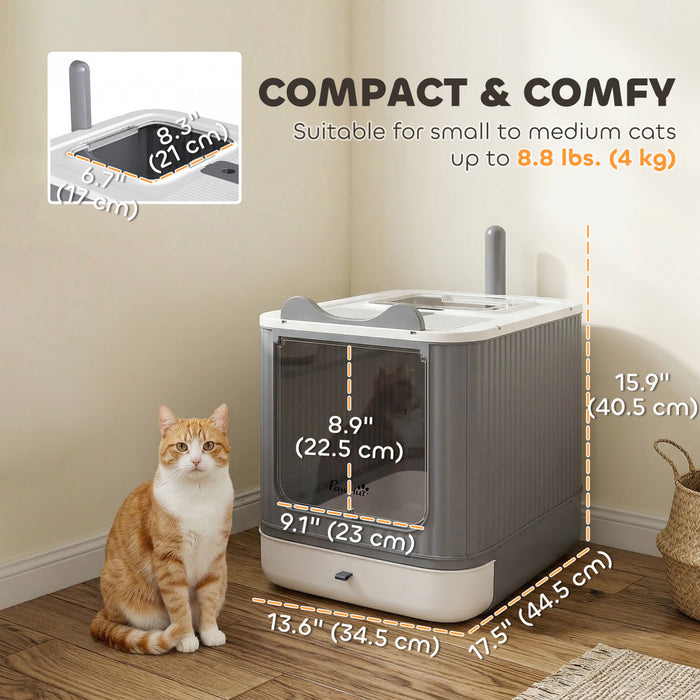 PawHut Cat Litter Box with Lid, Enclosed Kitty Litter Box with Front-Entry and Top-Exit, Scoop, Deodorizer Bag, Non-Sticky and Easy to Clean, for Medium Cats, White