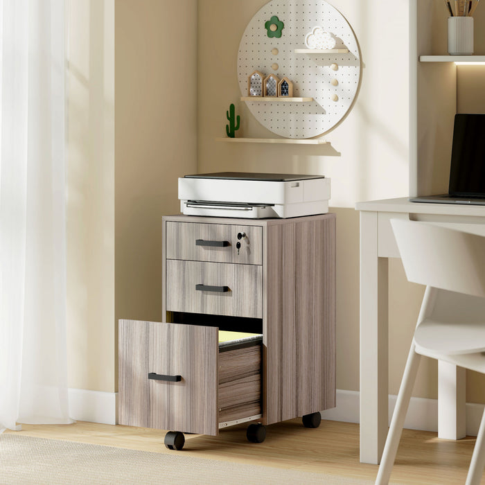 HOMCOM 3 Drawer File Cabinet with Hanging Bars for Letter A4 Size, Grey