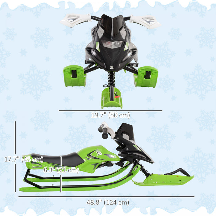 Soozier GT Snow Racer Sleds for Kids with Padded Rubber Seat Traction Rope, Snow Motor with Wind Shield Handle and Anti-Slip Pedal, Winter Gift for Boys Girls Green