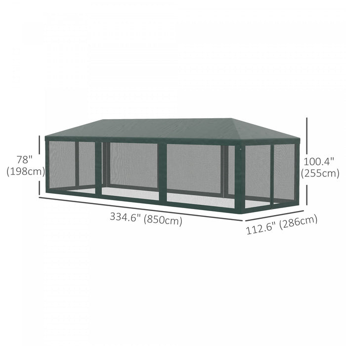 Outsunny 10' X 28' Party Tent Outdoor Canopy Garden Sun Shade With 8 Mosquito Mesh Netting And Zipper Door, Green