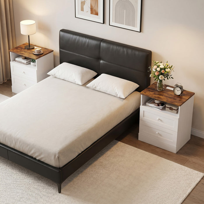 HOMCOM Nightstand with Charging Station Set of 2, White and Oak