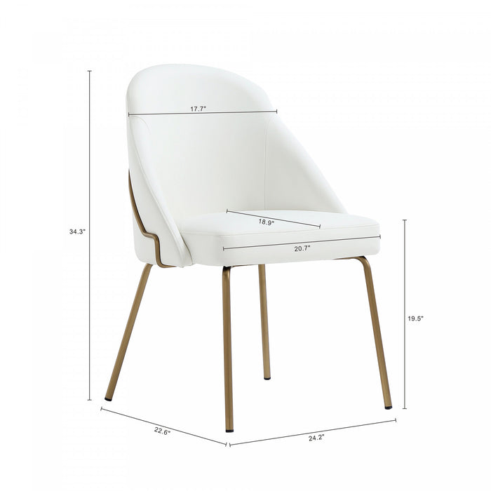 Gracie Modern Vegan Leather Metal Dining Chair in White and Gold - Set of 2