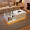 James Lift Up Coffee Table with Hidden Storage and LED Lighting,White | James table basse relevable – table avec rangement cache et eclairage LED, blanc