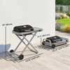 Outsunny Portable Propane Gas BBQ Grill with 9500 BTU Burner, Foldable Cart and Wheels, Piezo Ignition, Thermometer, Side Shelf for Outdoor Cooking, Gas Barbecue Grill, Black