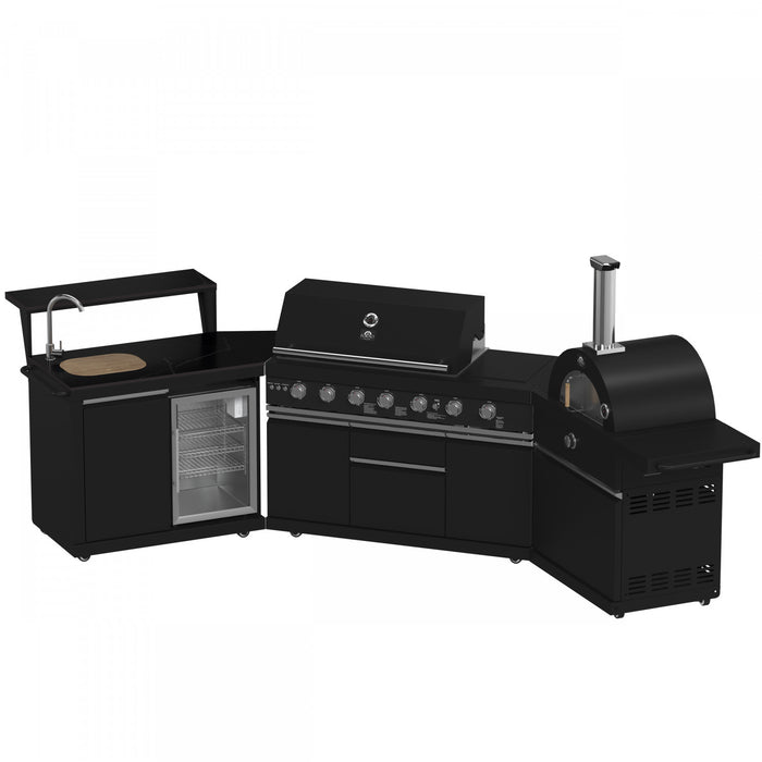 Forno All'Aperto 87,600 BTU BBQ, Sink & Bar Module, Gas Pizza Oven, Black Countertops - FODKT2551BLK