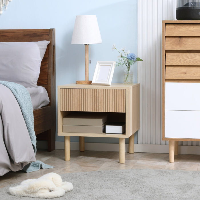 HOMCOM Nightstand with Drawer and Open Shelf, Side Table, Natural