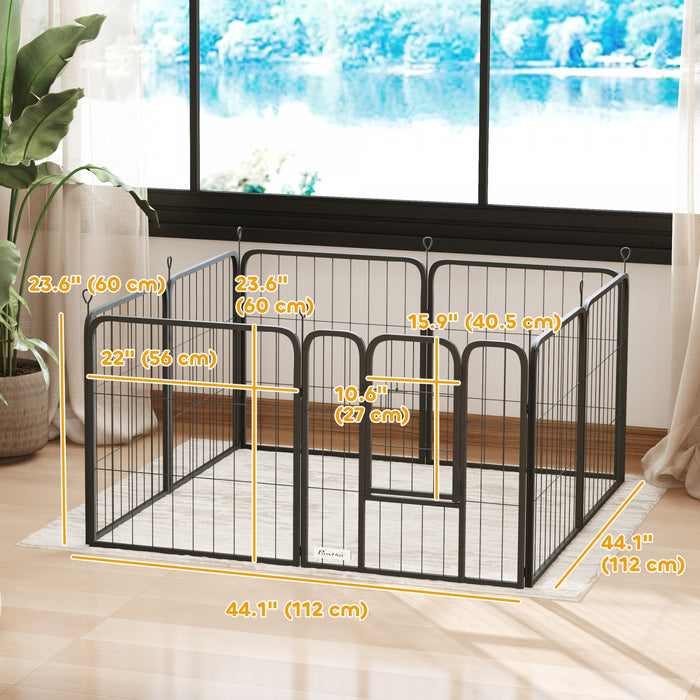 PawHut 8 Panels Dog Playpen, 22\"W x 24\"H Heavy Duty Pet Fence with Door & Strap for Indoor Outdoor Backyard Garden, Portable & Foldable Puppy Pet Playpen for Small Dogs