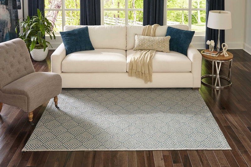 Laura Contemporary 6'7\" x 9'6\" Area Rug in Blue Indoor Area Rug