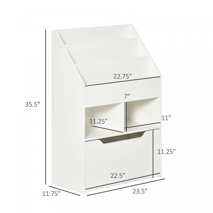 Homcom Kids Bookcase Multi-shelf Rack Organizer With Storage Drawer For Books For Reading Nook, Classroom, Bedroom, Playroom, White