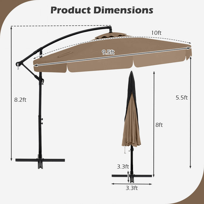 Costway 10 FT Offset Hanging Umbrella Patio Cantilever Umbrella with Cover Brown