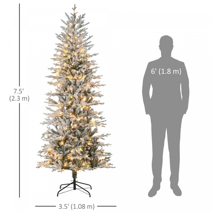 Homcom 7' Flocked Artificial Christmas Tree With Warm Yellow Clear Lights