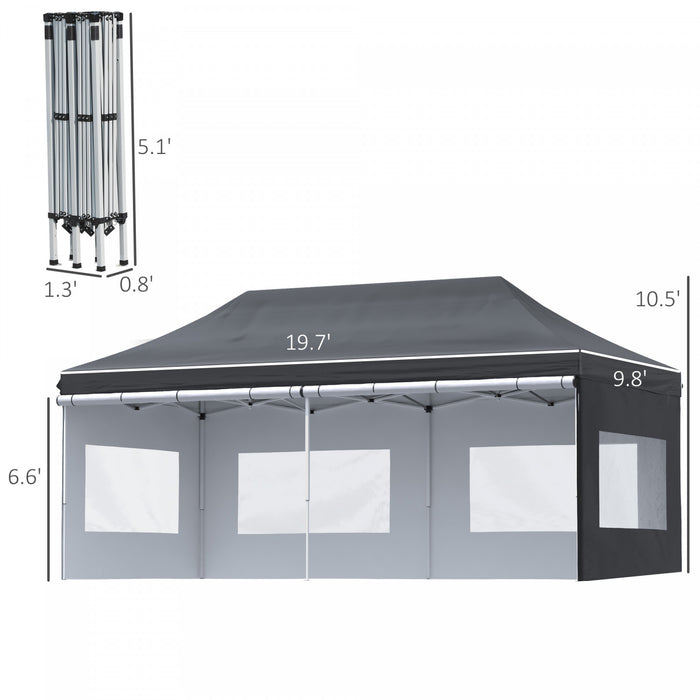 Outsunny 20' X 10' Pop-up Canopy Instant Tent Shelter W/ Roller Bag, Black