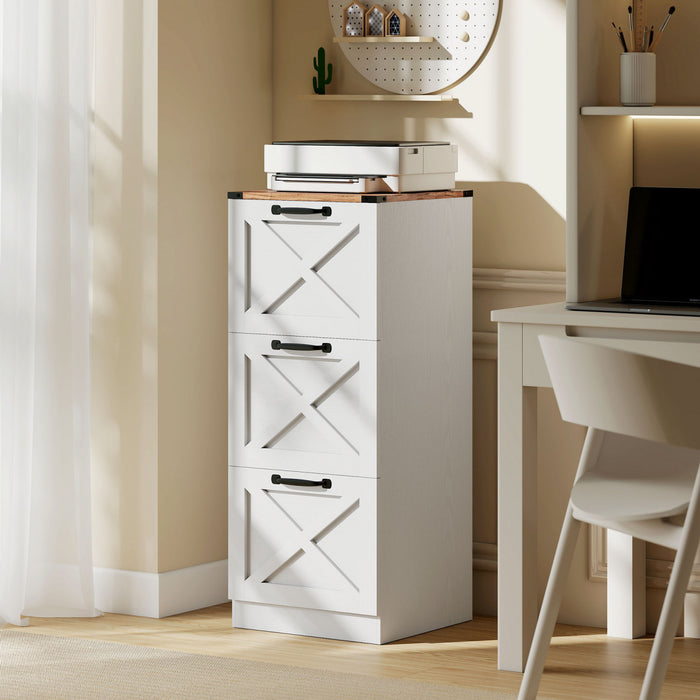 HOMCOM 3 Drawer File Cabinet, Filing Cabinet Fits Letter/A4 Size, White