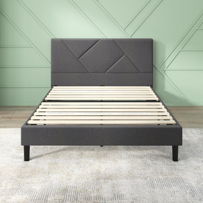 Judy Upholstered Platform Bed with Headboard in Dark Grey - King Size