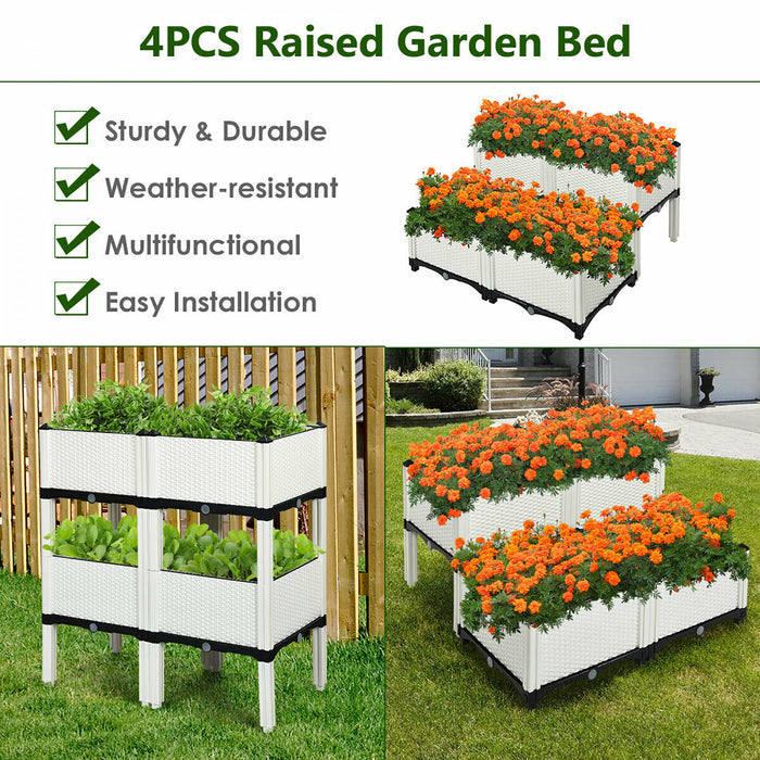 Costway Set Of 4 Raised Garden Bed Elevated Flower Vegetable Herb Grow Planter Box White